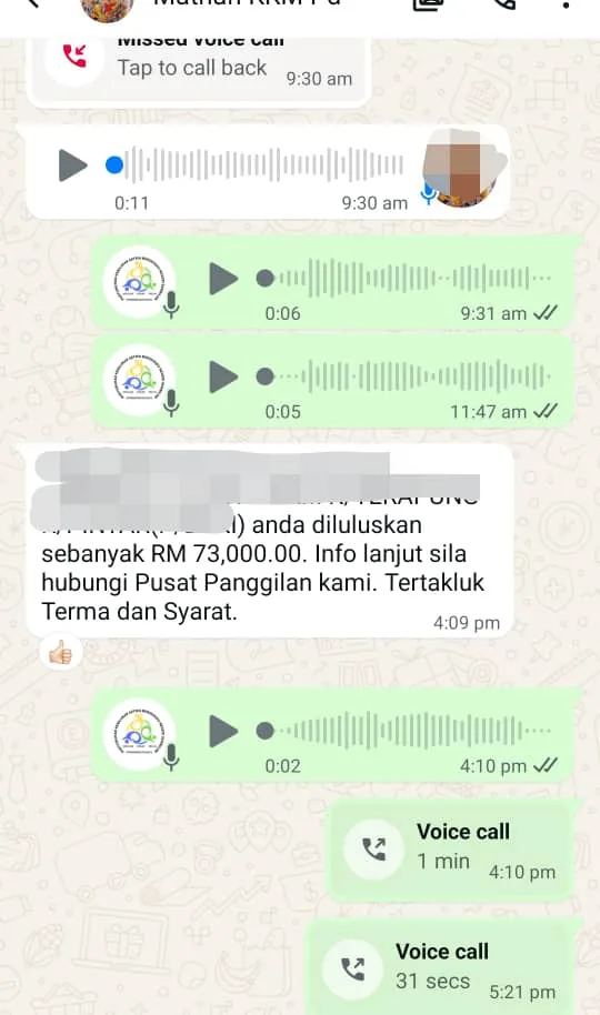 Testimoni pelanggan PRO-LUNAS 4 dalam tangkap layar WhatsApp